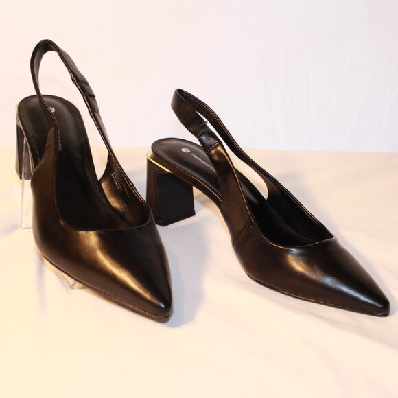 Metropolitan View Size 9.5M Black Faux Leather STACY Slingback Pointy Toe Heels - Picture 1 of 14